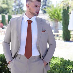 Azazie Gentlemen's Collection Wide Satin Tie & Pocket Square Desert‎ Rose NWT